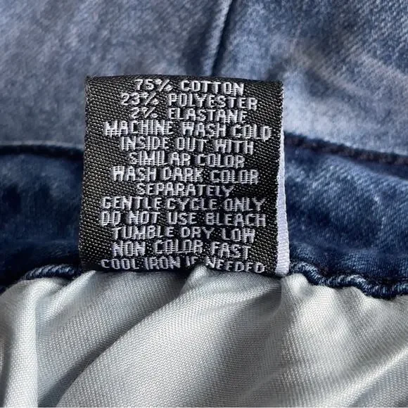 Blue Topic Rhinestone Studded Patch Distressed Denim Jeans Y2K Style - Size 9/10 - Picture 7 of 16